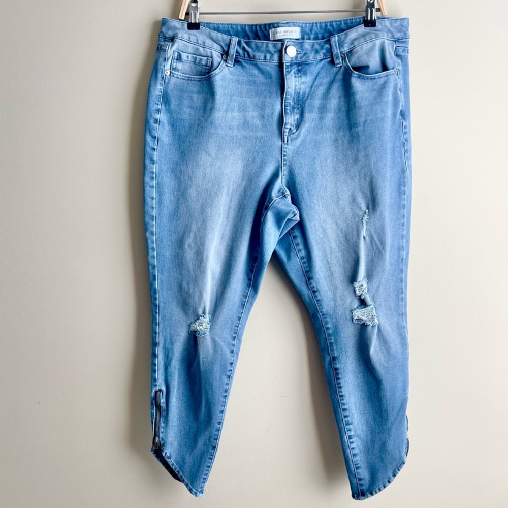 Lane Bryant Zipper Ankle High Rise Skinny Distressed Capri Jeans
